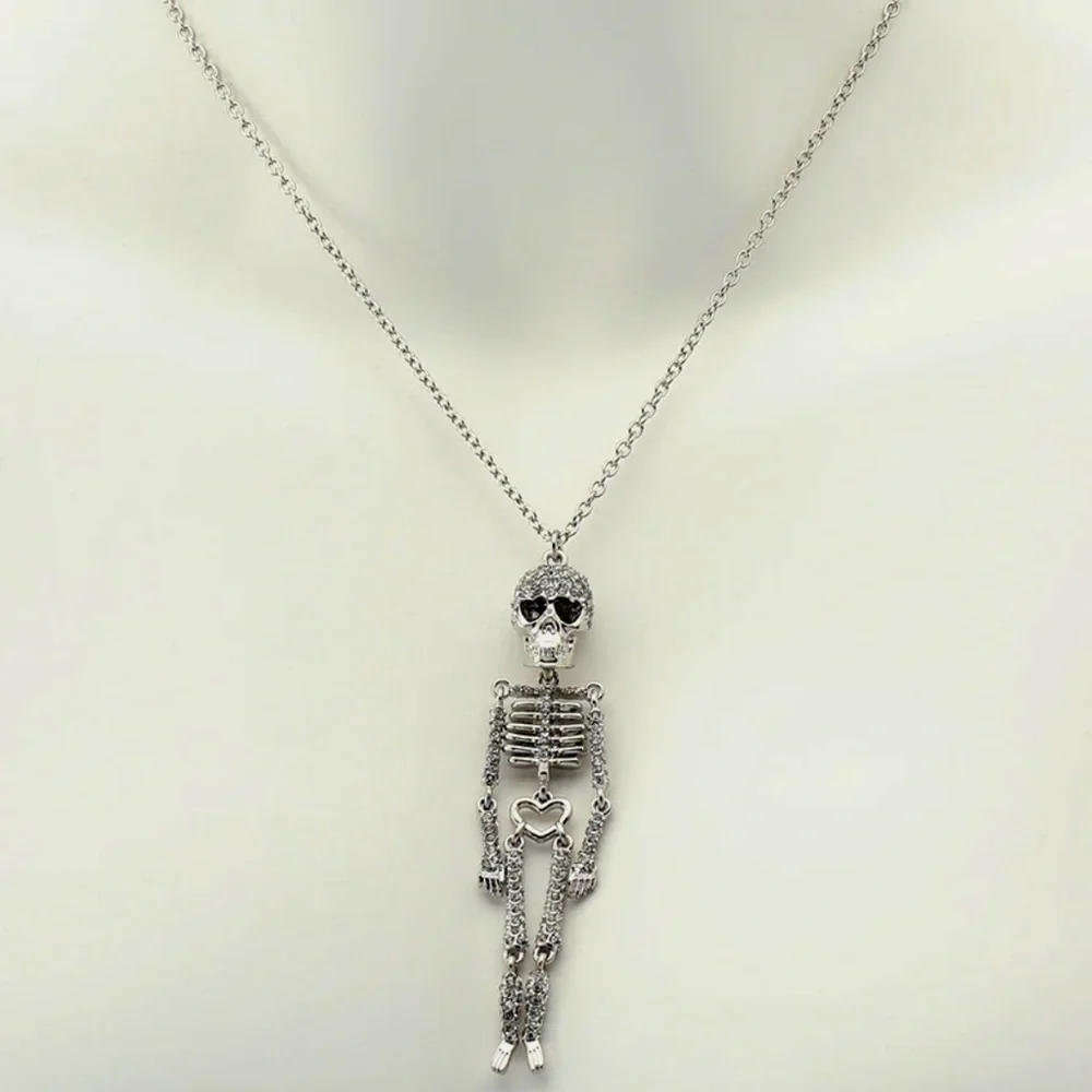 Betsey Johnson SKELETON PENDANT NECKLACE CRYSTAL NWT - Picture 4 of 4